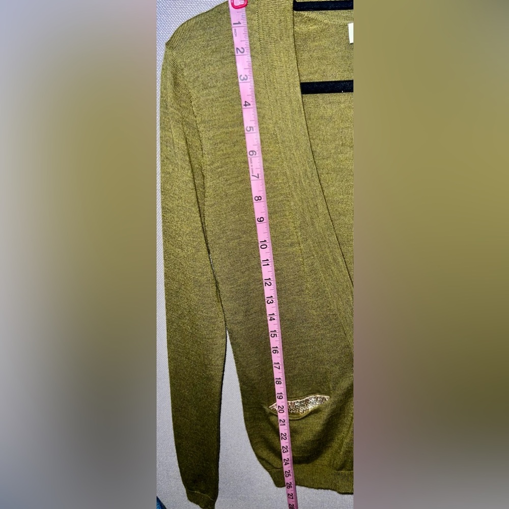 Ann Taylor LOFT V-Neck Cardigan Sweater Sequins Wool Button Lime Green Sz Sm - Picture 7 of 7